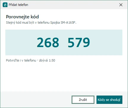 Porovnání šesti číslic – Spojka v mobilu pro Windows