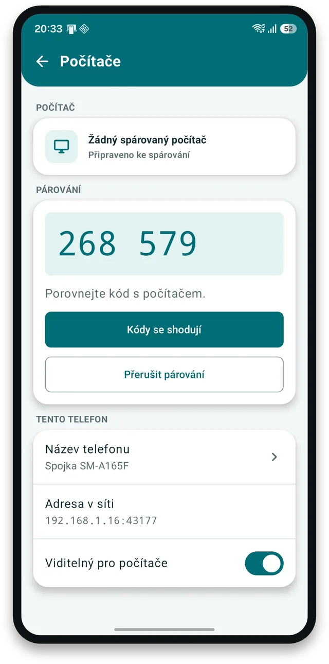 Porovnání šesti číslic – Spojka v mobilu pro Android