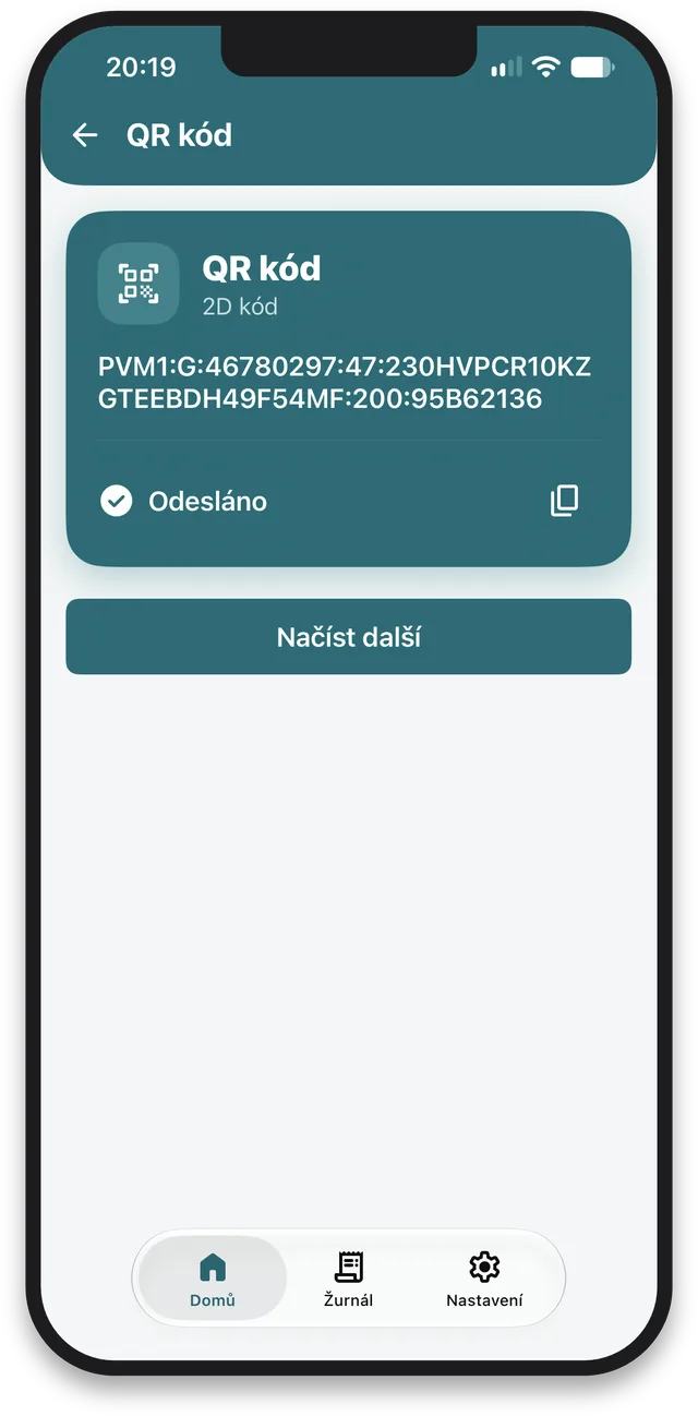 Načtený QR kód – Spojka v mobilu pro iOS