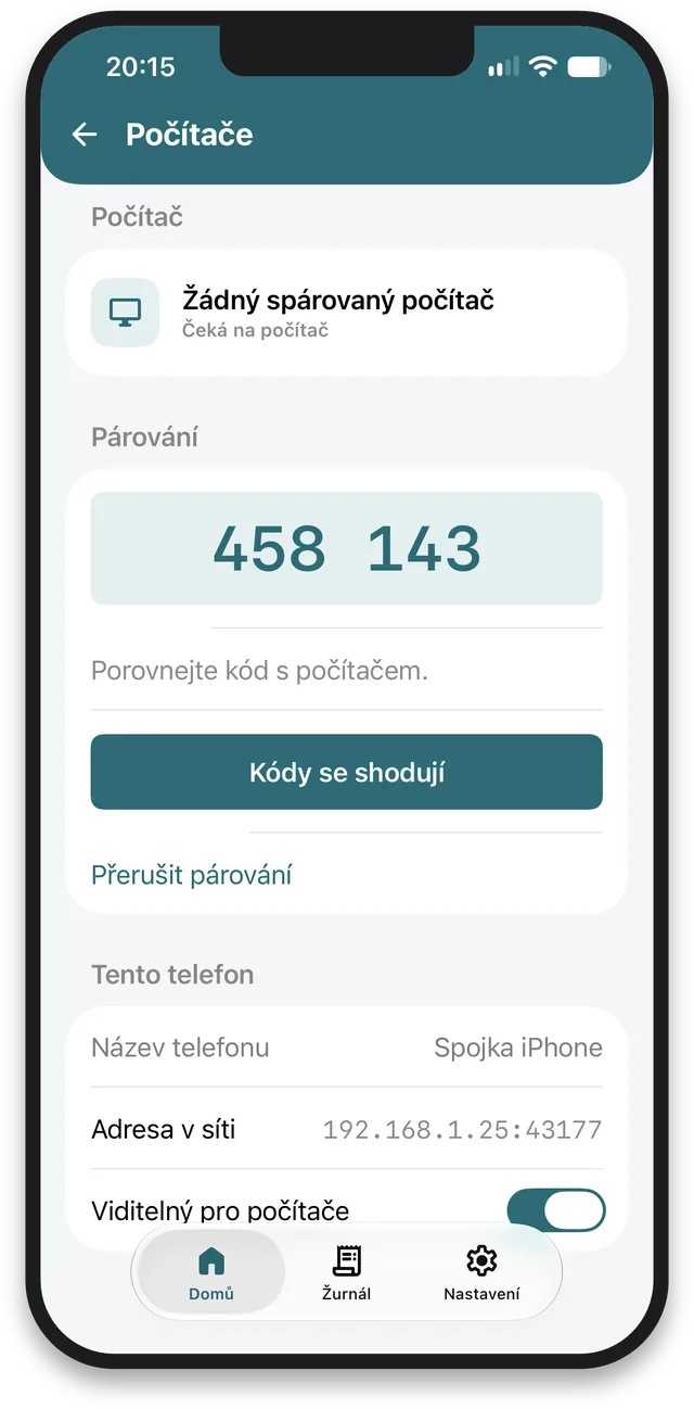 Porovnání šesti číslic – Spojka v mobilu pro iOS