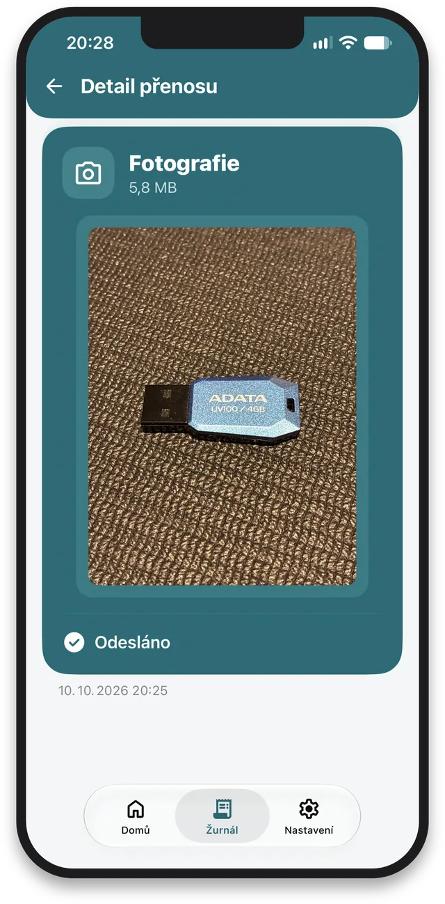 Odeslaná fotografie – Spojka v mobilu pro iOS
